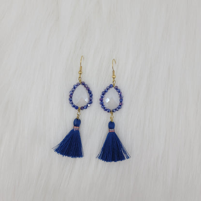Crystal Beads Wrapped Teardrop Earrings With Tassels