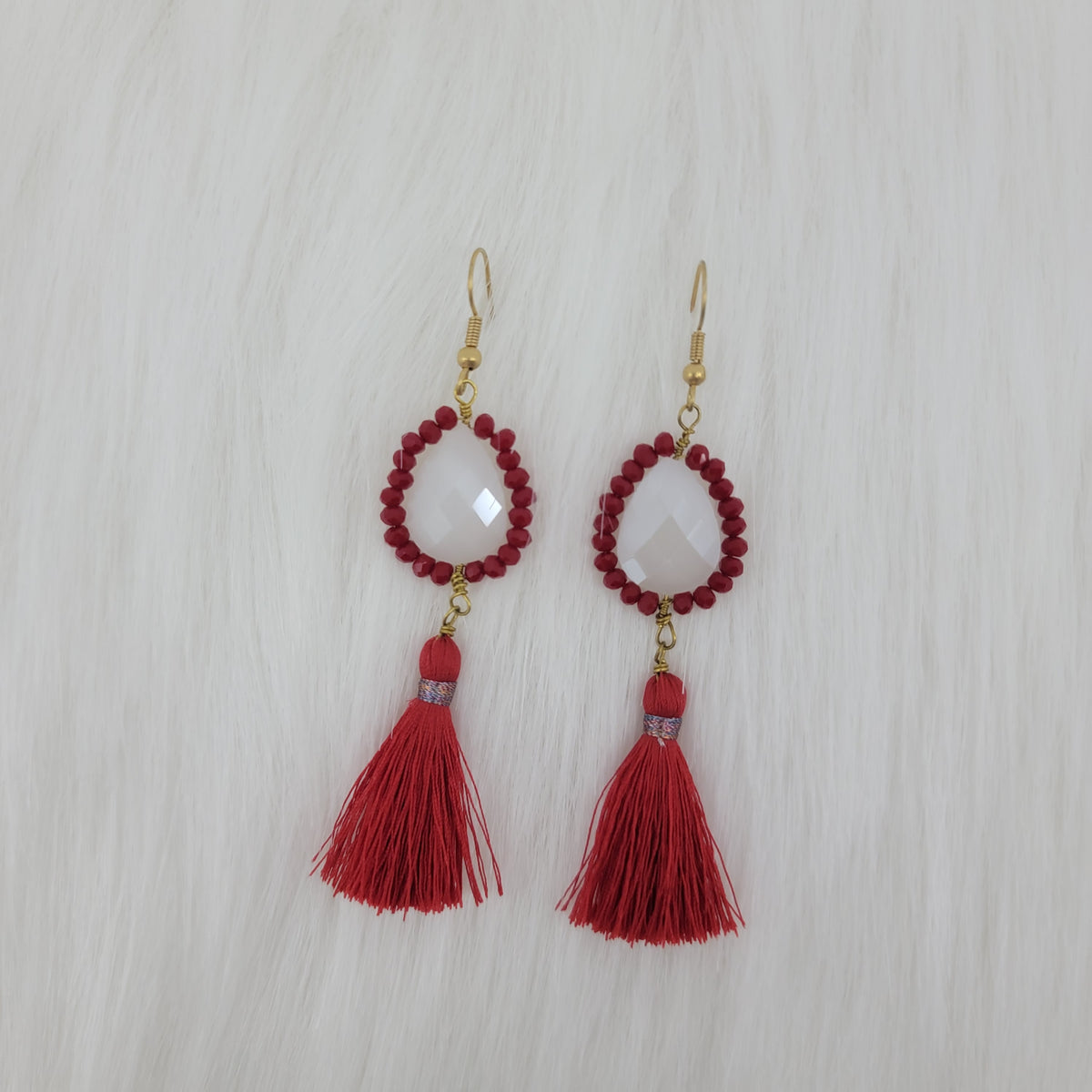 Crystal Beads Wrapped Teardrop Earrings With Tassels