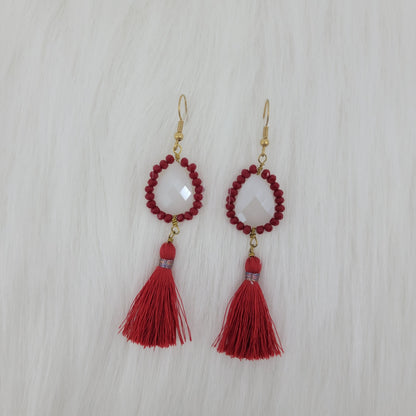 Crystal Beads Wrapped Teardrop Earrings With Tassels