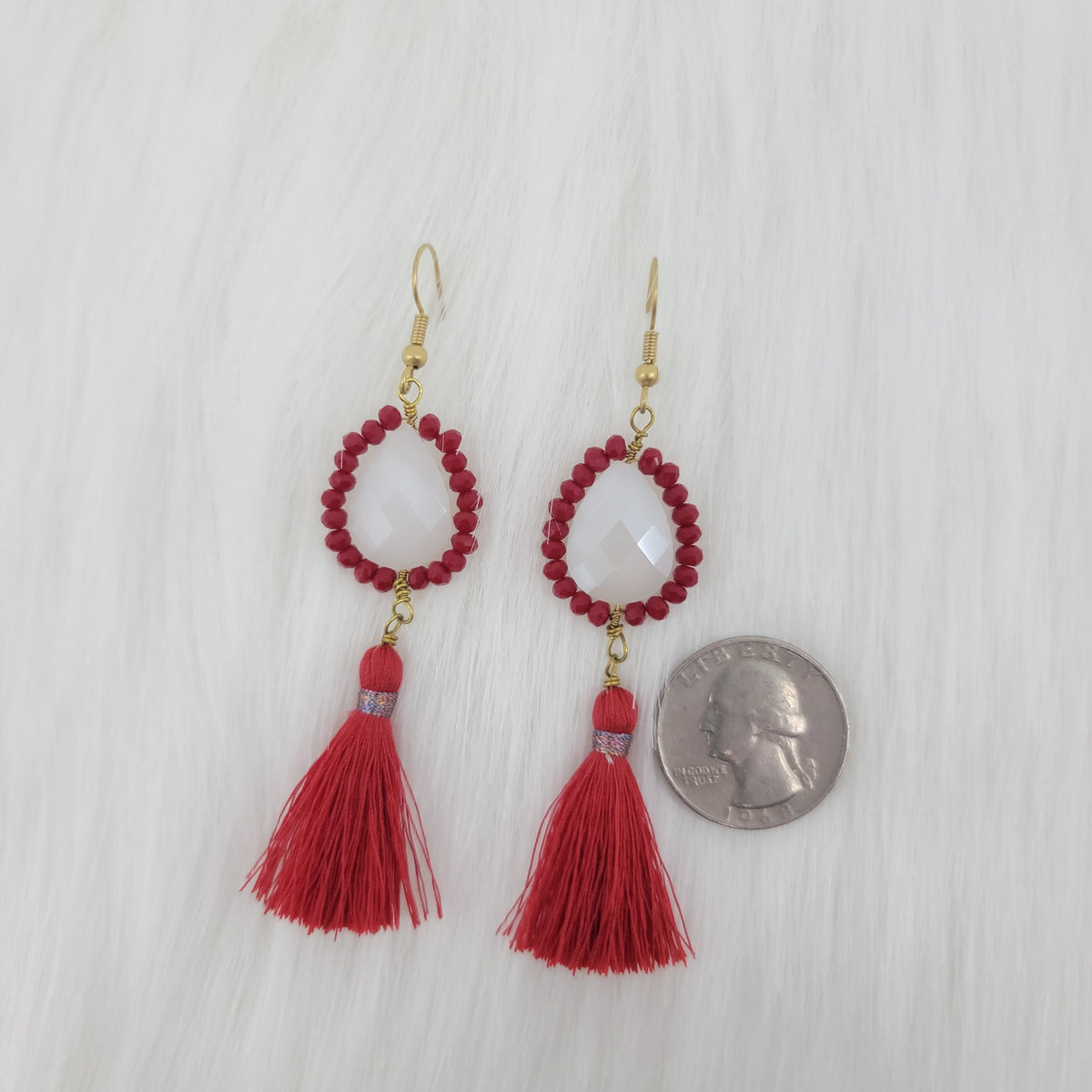 Crystal Beads Wrapped Teardrop Earrings With Tassels