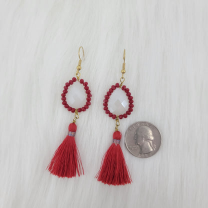 Crystal Beads Wrapped Teardrop Earrings With Tassels