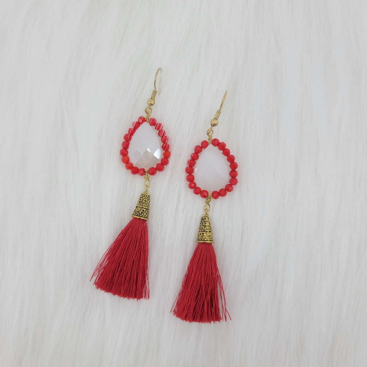Crystal Beads Wrapped Teardrop Earrings With Tassels