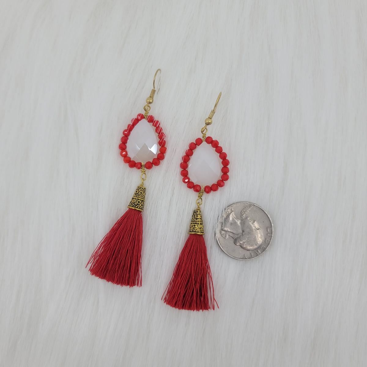 Crystal Beads Wrapped Teardrop Earrings With Tassels