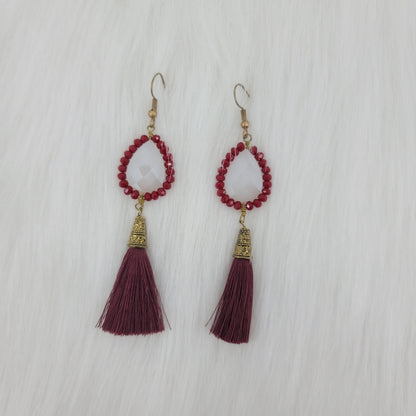 Crystal Beads Wrapped Teardrop Earrings With Tassels