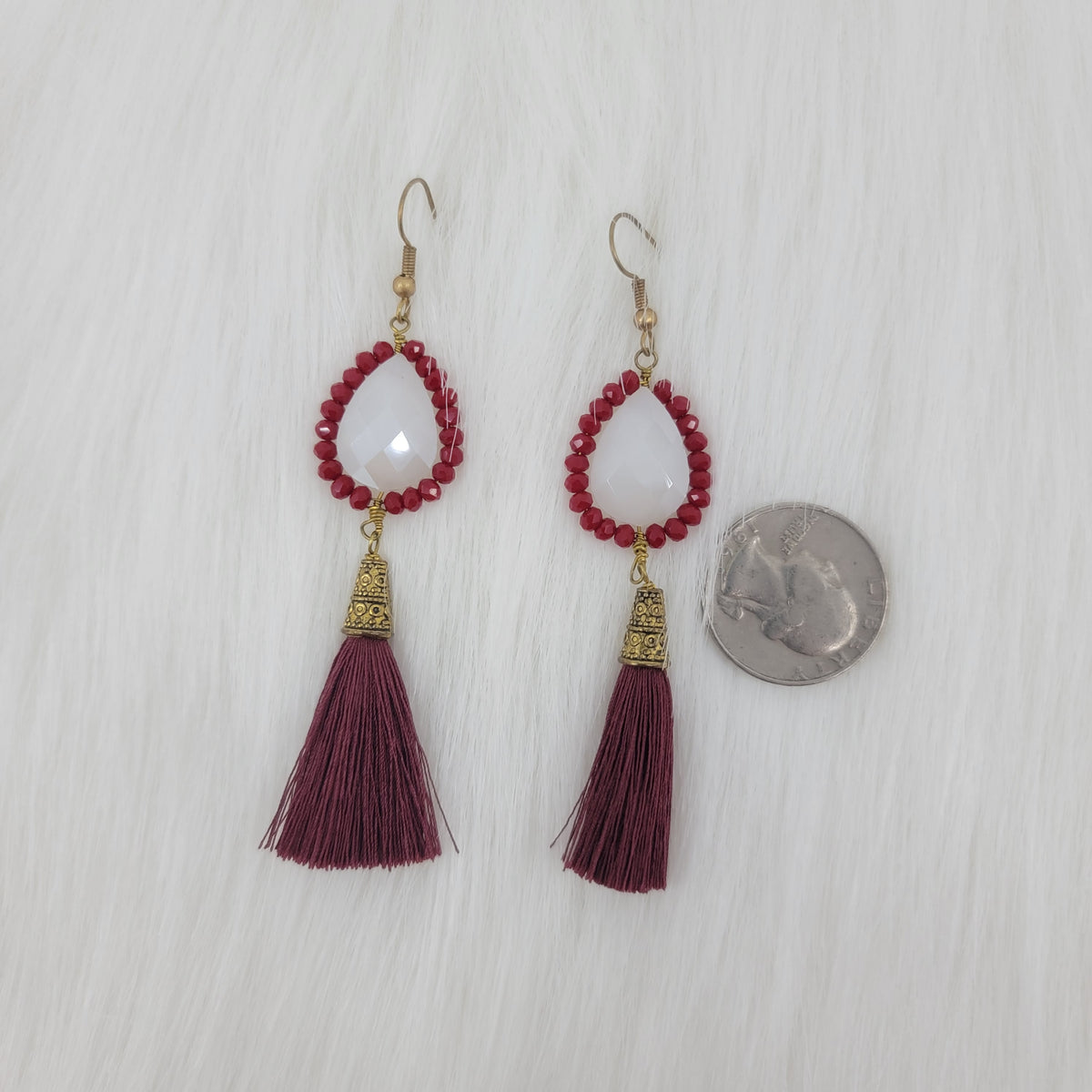 Crystal Beads Wrapped Teardrop Earrings With Tassels