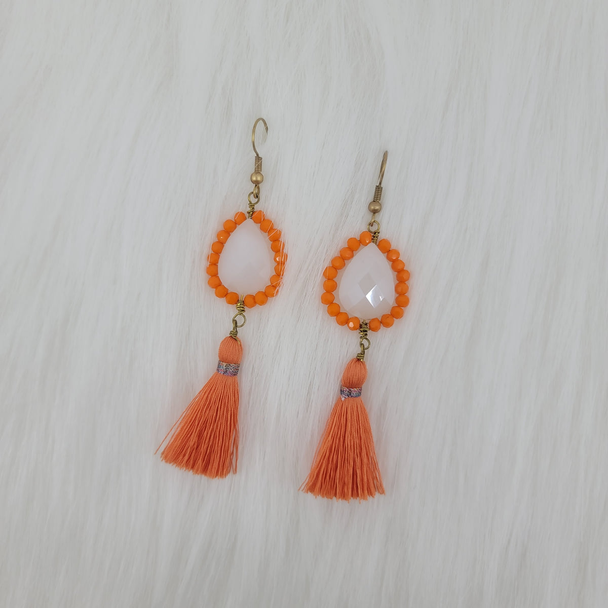 Crystal Beads Wrapped Teardrop Earrings With Tassels