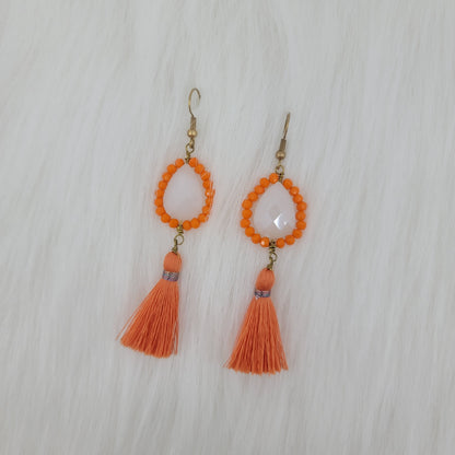 Crystal Beads Wrapped Teardrop Earrings With Tassels