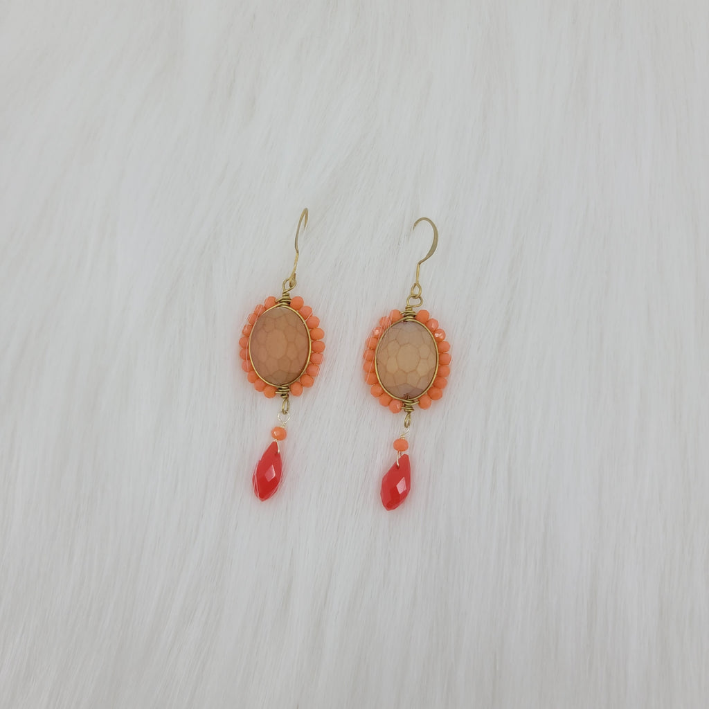 Crystal Beads Wrapped Teardrop Earrings With Drop Crystal