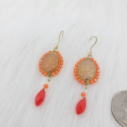 Crystal Beads Wrapped Teardrop Earrings With Drop Crystal