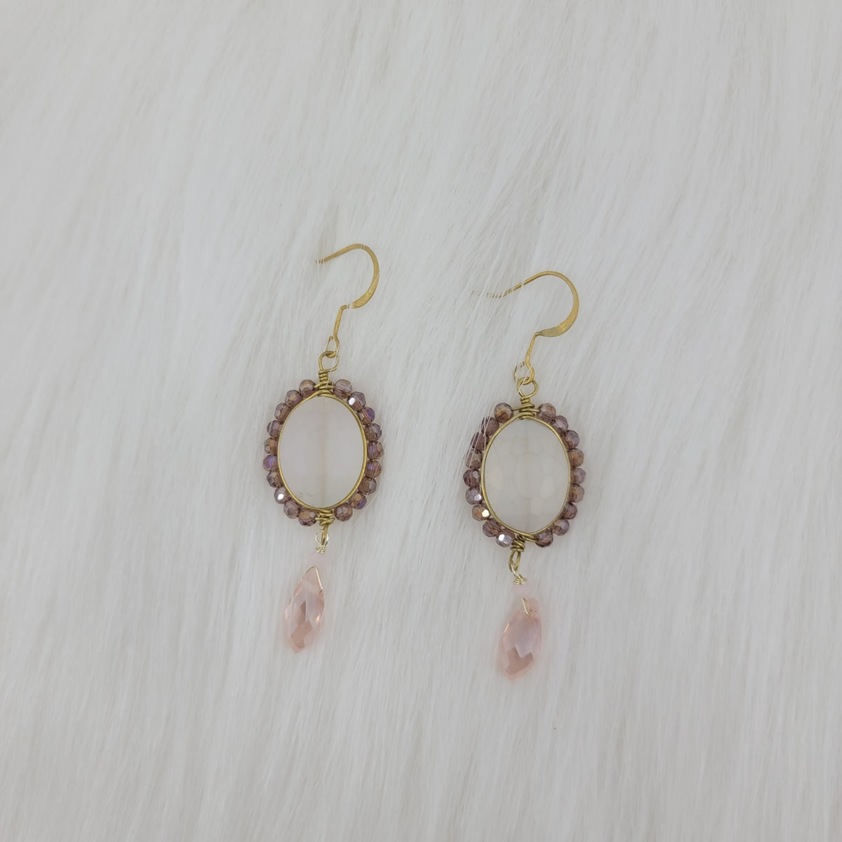 Crystal Beads Wrapped Teardrop Earrings With Drop Crystal