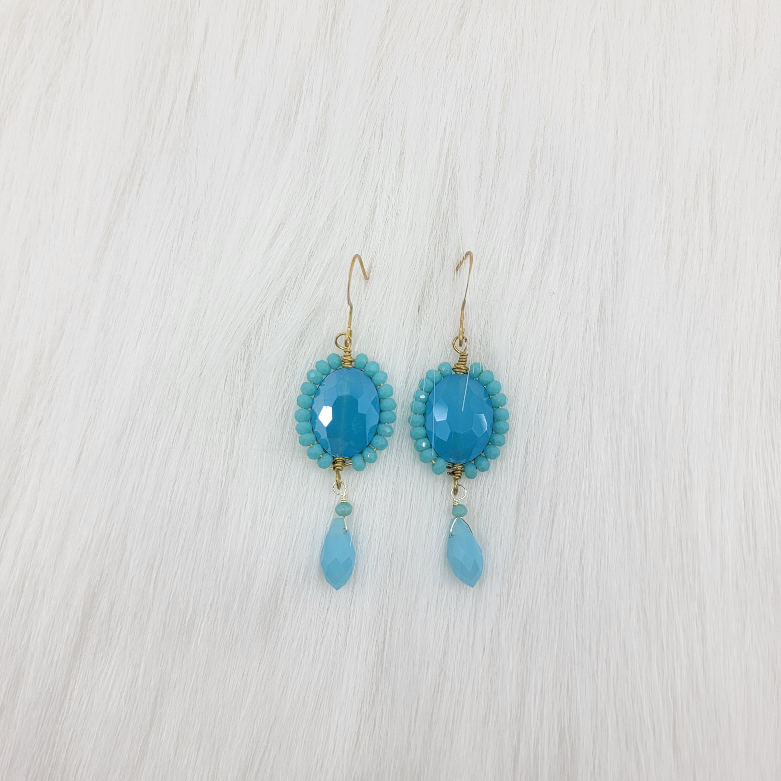 Crystal Beads Wrapped Teardrop Earrings With Drop Crystal