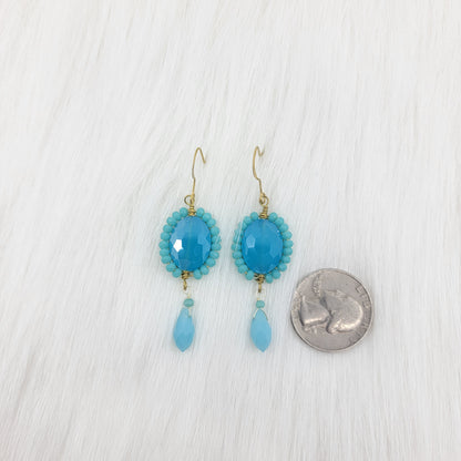 Crystal Beads Wrapped Teardrop Earrings With Drop Crystal