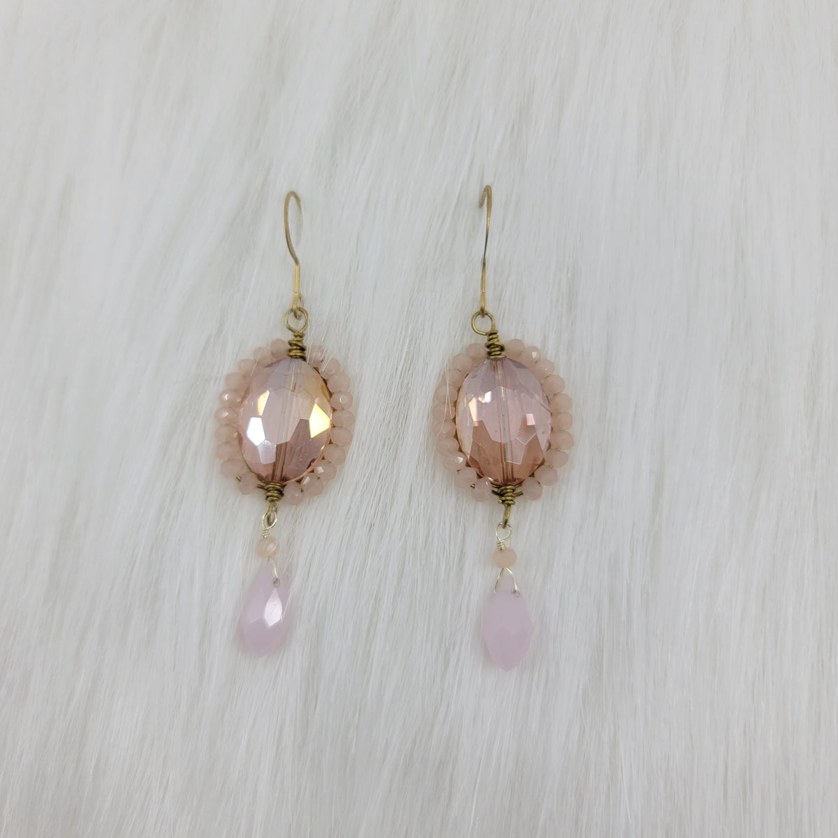 Crystal Beads Wrapped Teardrop Earrings With Drop Crystal