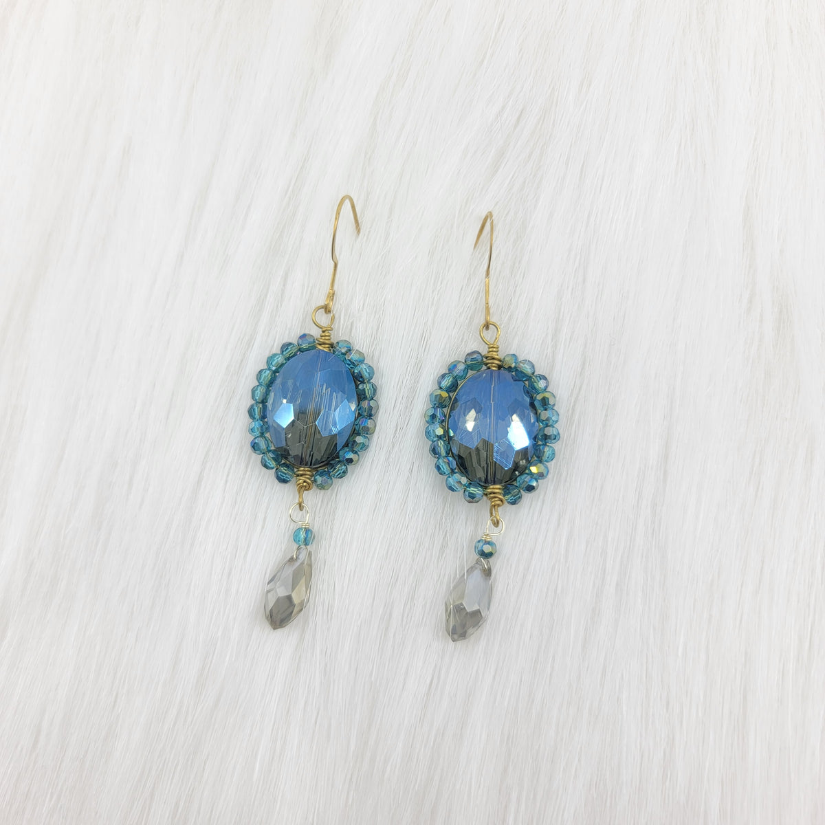 Crystal Beads Wrapped Teardrop Earrings With Drop Crystal