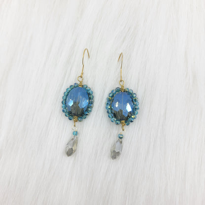 Crystal Beads Wrapped Teardrop Earrings With Drop Crystal