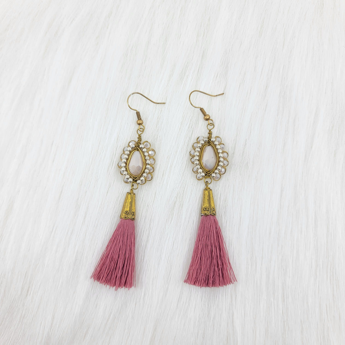 Oval Crystal Wire Wrapped Earrings With Tassels