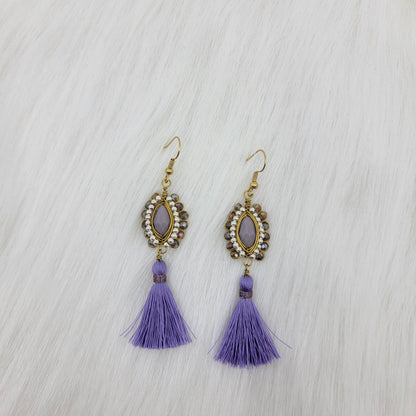 Oval Crystal Wire Wrapped Earrings With Tassels