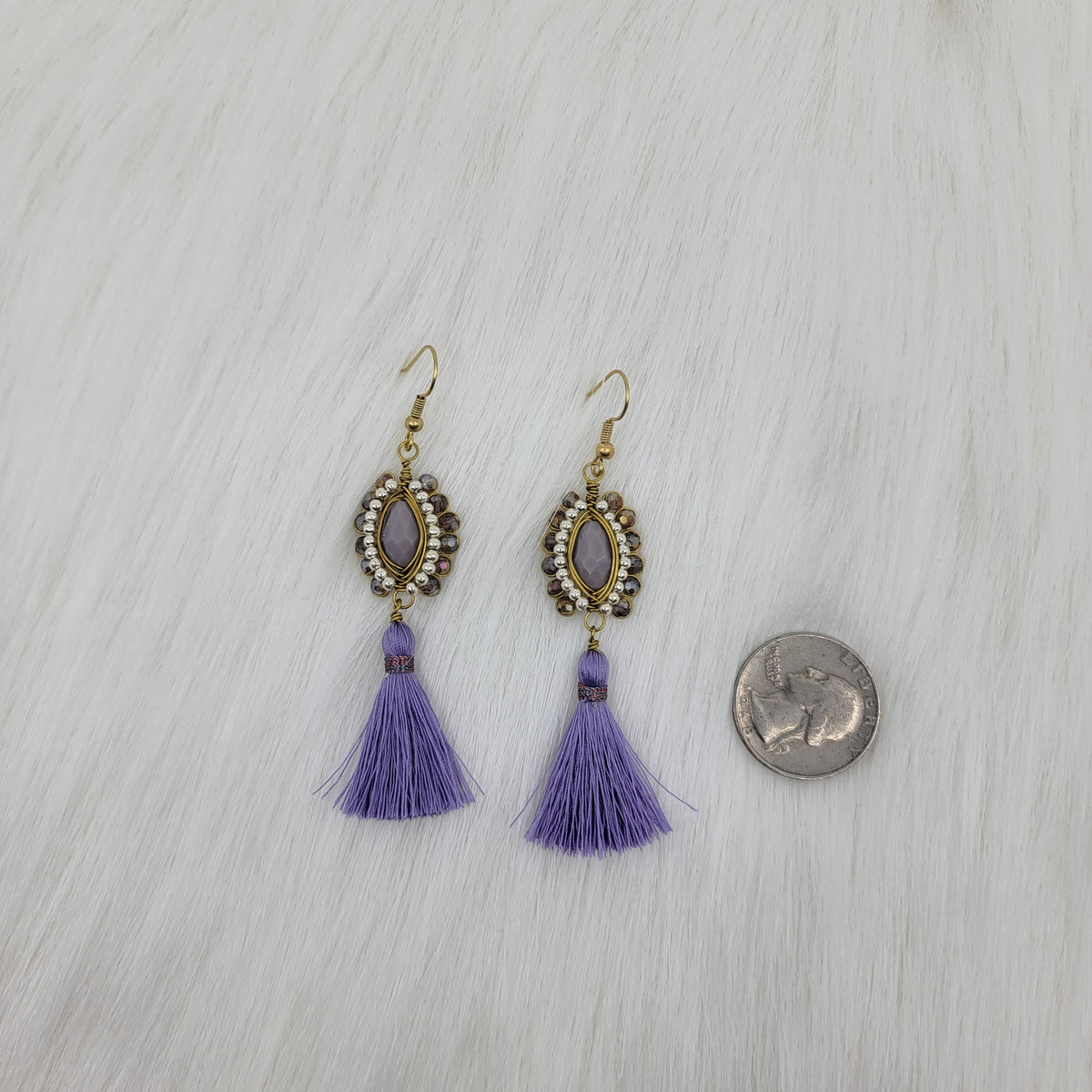 Oval Crystal Wire Wrapped Earrings With Tassels