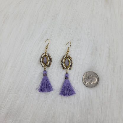 Oval Crystal Wire Wrapped Earrings With Tassels