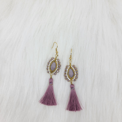 Oval Crystal Wire Wrapped Earrings With Tassels