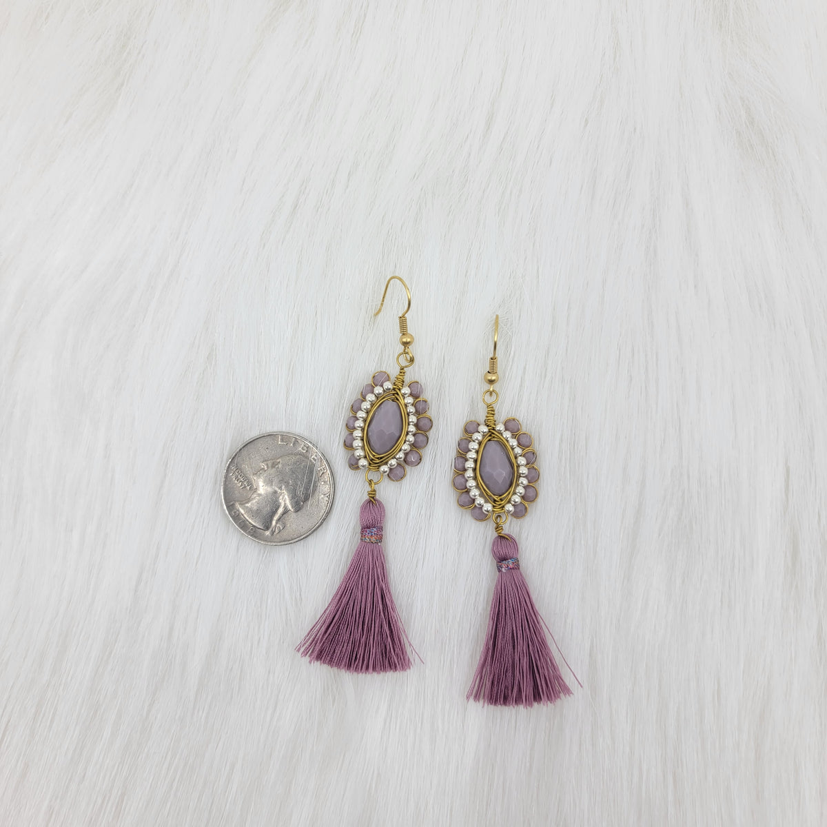 Oval Crystal Wire Wrapped Earrings With Tassels