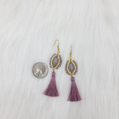 Oval Crystal Wire Wrapped Earrings With Tassels
