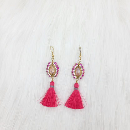 Oval Crystal Wire Wrapped Earrings With Tassels