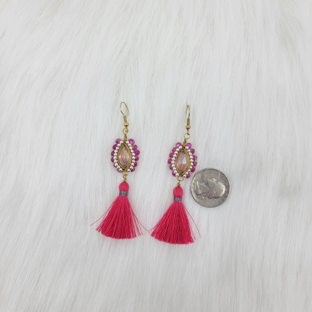 Oval Crystal Wire Wrapped Earrings With Tassels