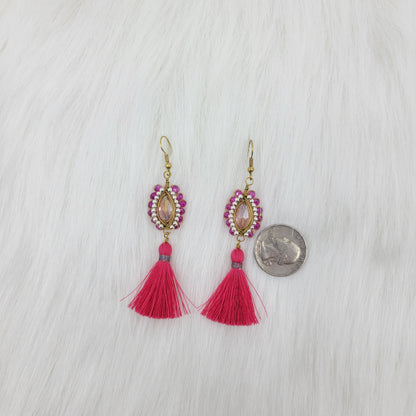 Oval Crystal Wire Wrapped Earrings With Tassels