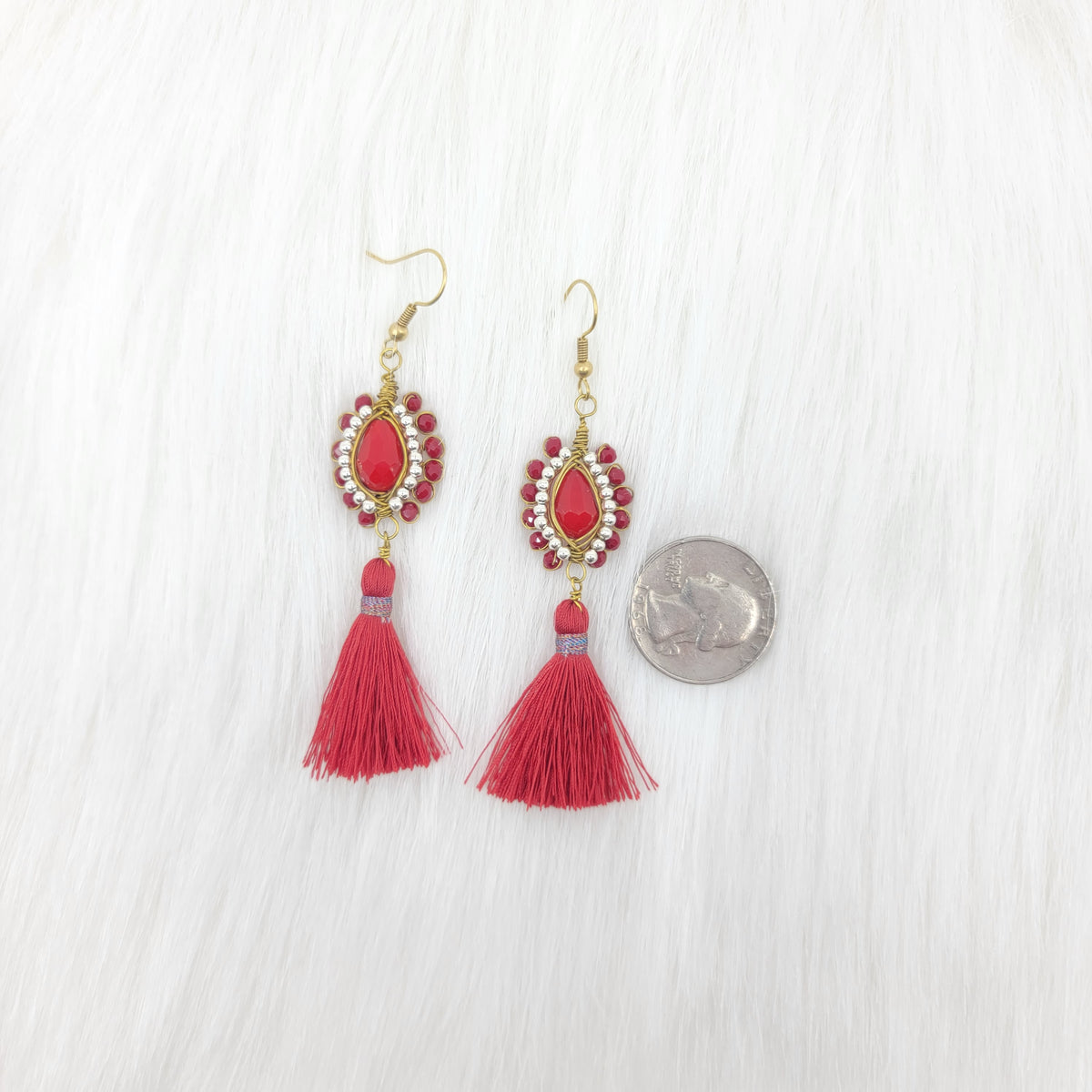 Oval Crystal Wire Wrapped Earrings With Tassels