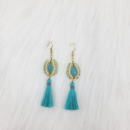Oval Crystal Wire Wrapped Earrings With Tassels
