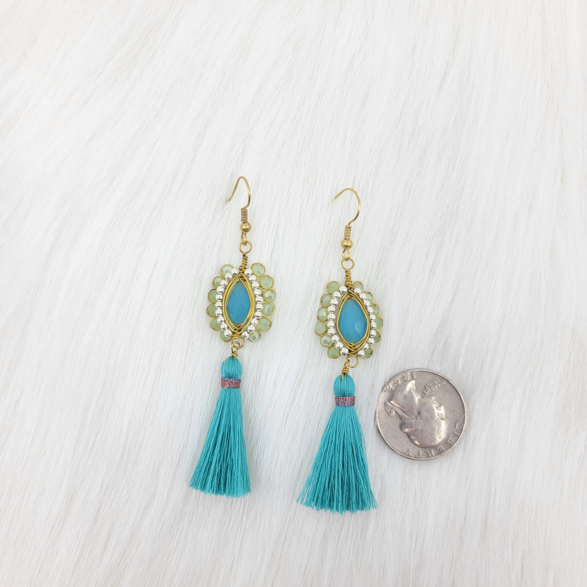 Oval Crystal Wire Wrapped Earrings With Tassels