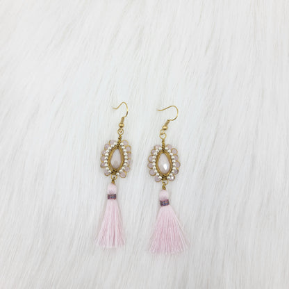 Oval Crystal Wire Wrapped Earrings With Tassels