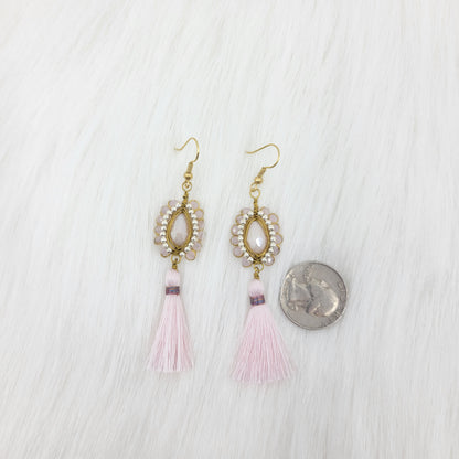 Oval Crystal Wire Wrapped Earrings With Tassels
