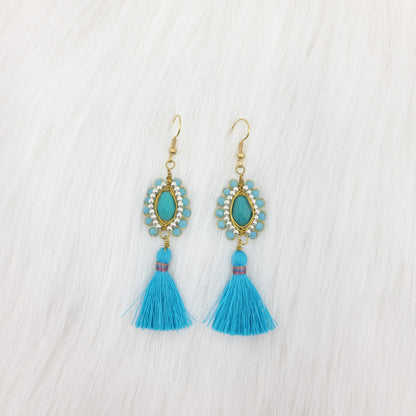 Oval Crystal Wire Wrapped Earrings With Tassels