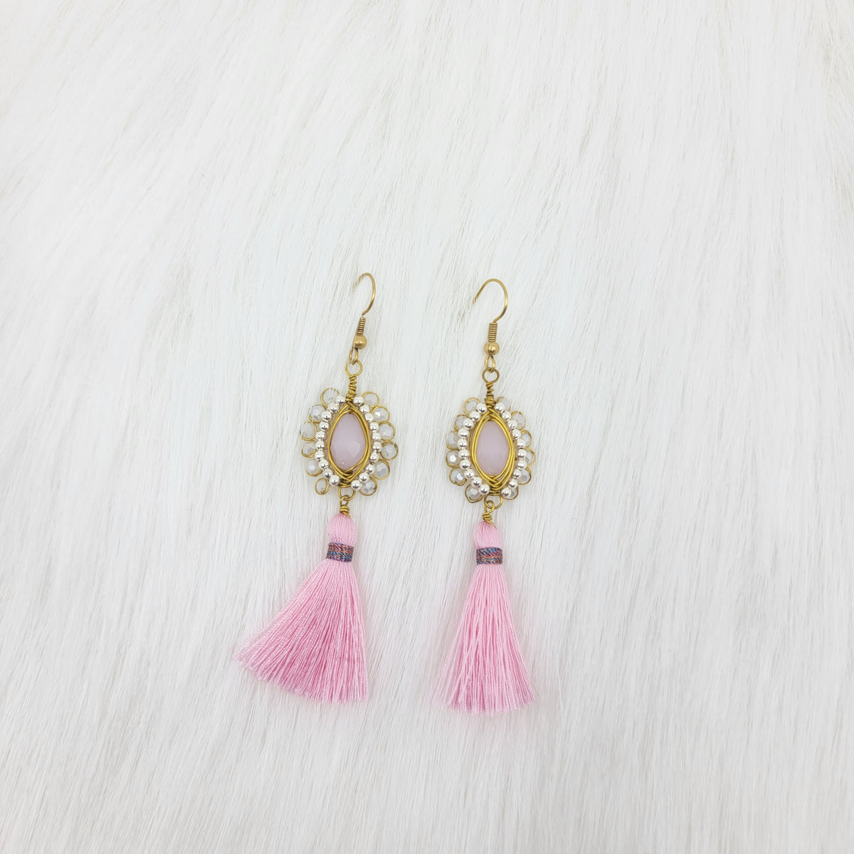 Oval Crystal Wire Wrapped Earrings With Tassels