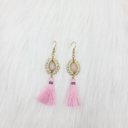 Oval Crystal Wire Wrapped Earrings With Tassels