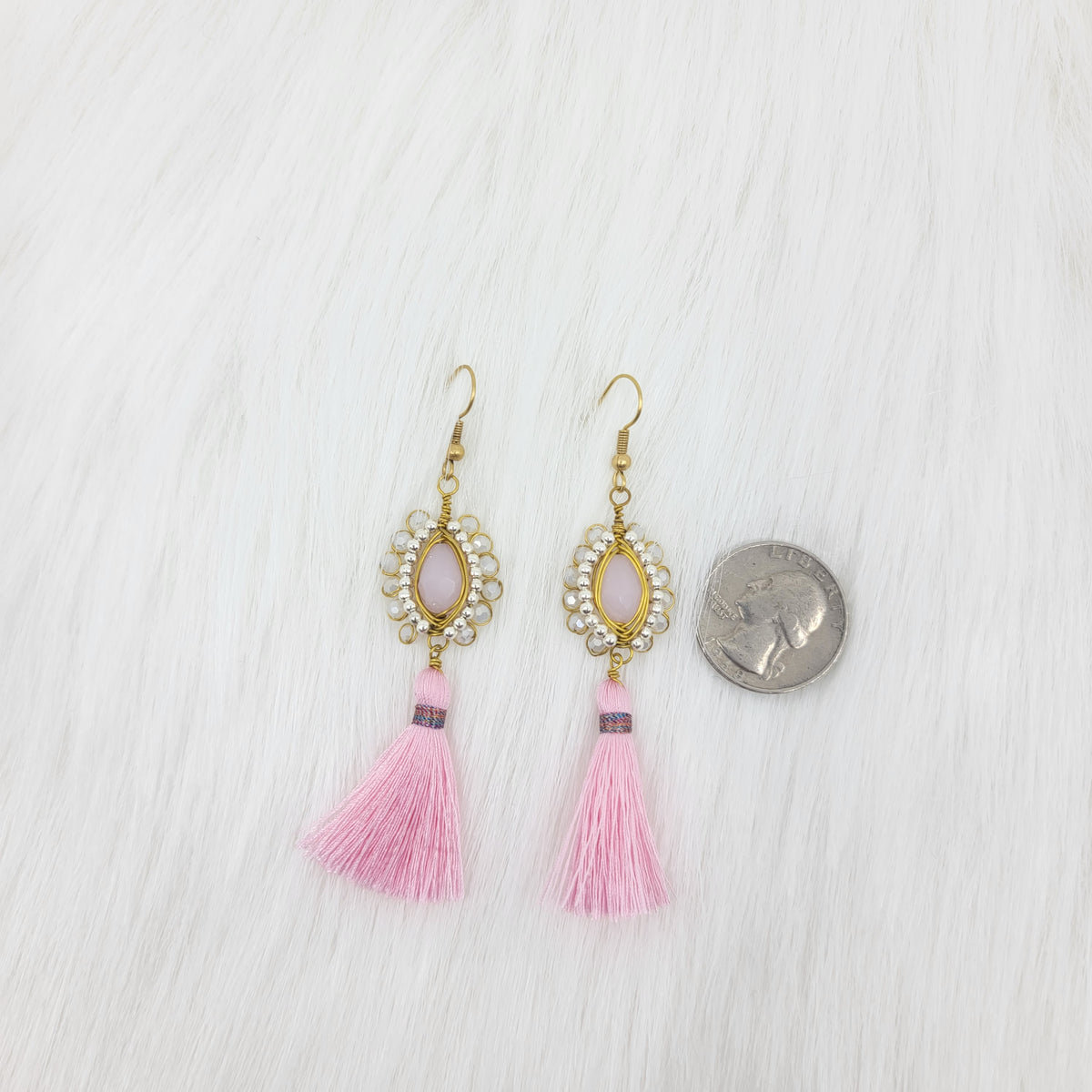 Oval Crystal Wire Wrapped Earrings With Tassels
