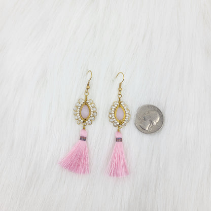 Oval Crystal Wire Wrapped Earrings With Tassels