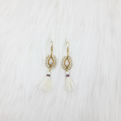 Oval Crystal Wire Wrapped Earrings With Tassels