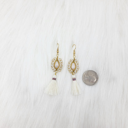 Oval Crystal Wire Wrapped Earrings With Tassels