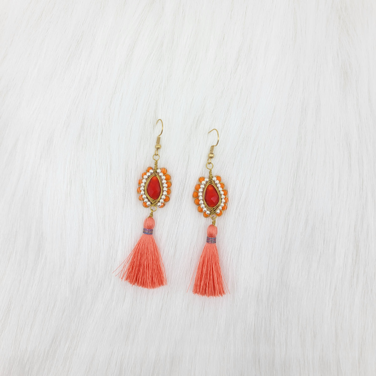 Oval Crystal Wire Wrapped Earrings With Tassels