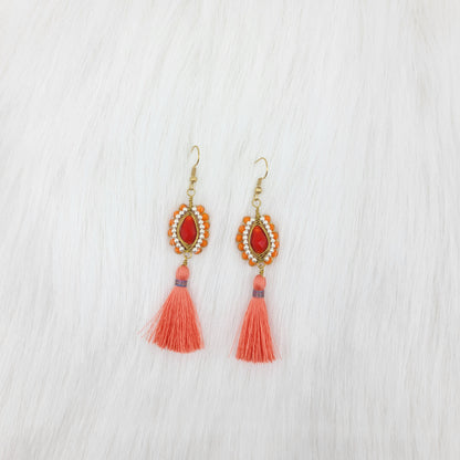 Oval Crystal Wire Wrapped Earrings With Tassels