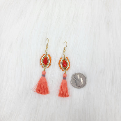 Oval Crystal Wire Wrapped Earrings With Tassels