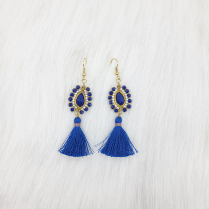 Oval Crystal Wire Wrapped Earrings With Tassels