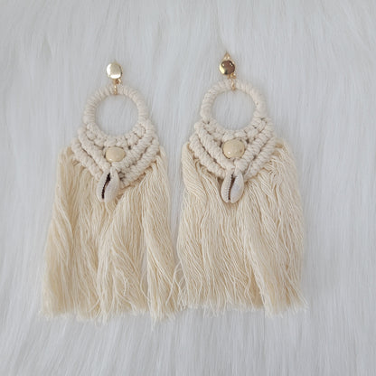 Macramé Earrings With Cowrie Shells