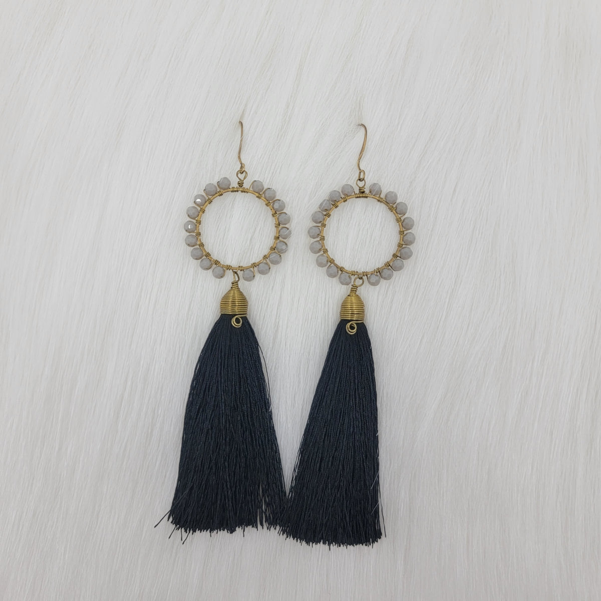 Circle Crystal Beads Wire Wrapped With Silk Tassels