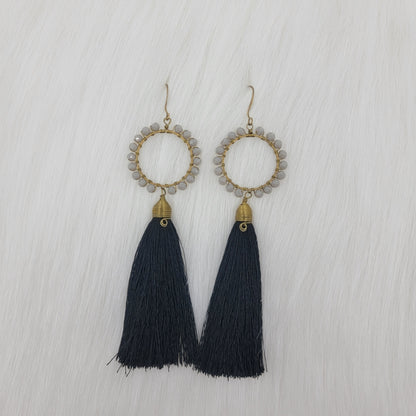 Circle Crystal Beads Wire Wrapped With Silk Tassels