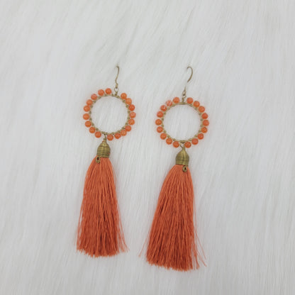 Circle Crystal Beads Wire Wrapped With Silk Tassels