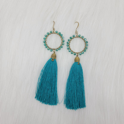 Circle Crystal Beads Wire Wrapped With Silk Tassels